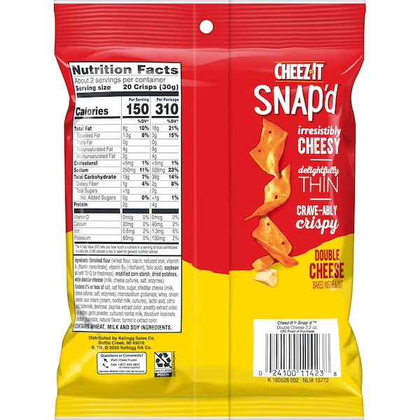 CheezIt CheezIt Snap'D Double Cheese Crackers 2.2 oz., PK6 2410011422